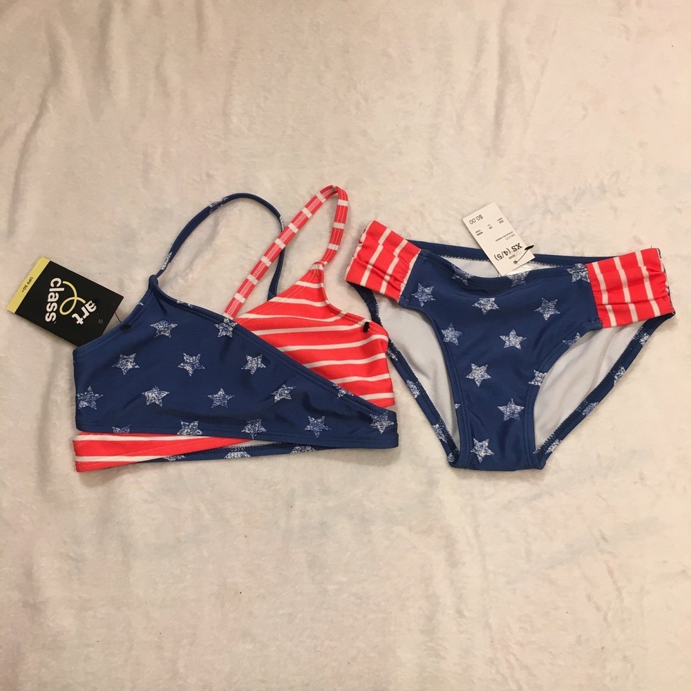 New Girls Bikini XS 4/5 – Red White & Blue Two‑Piece Swimsuit –Kids Swimwear New